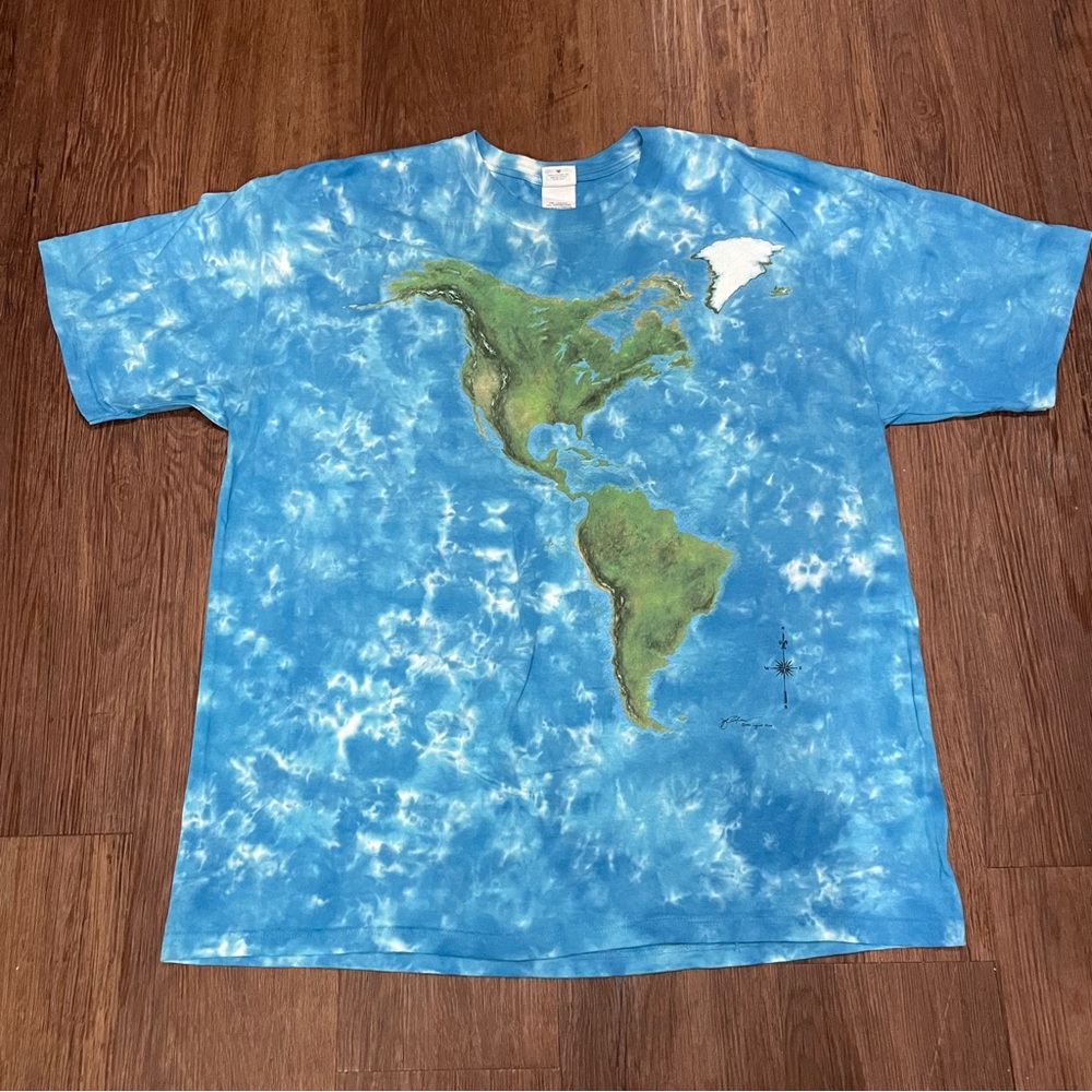 Liquid Blue T-Shirt Map World Ocean Continents All Over Print 90s Size XL Anvil